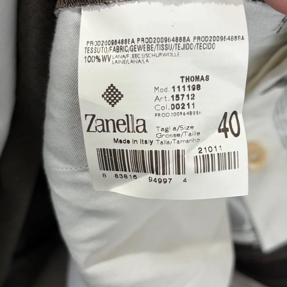 Zanella Thomas Brown Herringbone Wool Pleated‎ Cuffed Dress Pants Mens 40 Italy